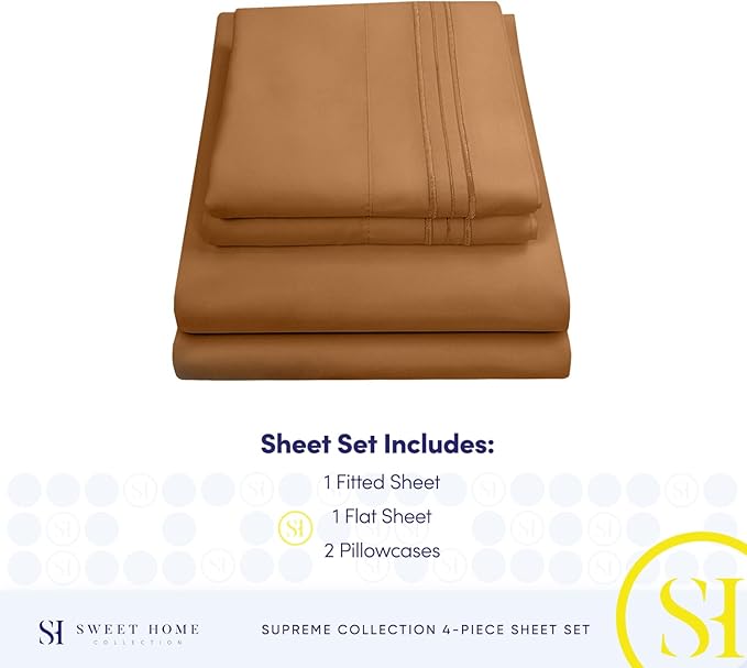 California King Sheet Sets - Breathable Luxury Sheets with Full Elastic & Secure Corner Straps Built In - 1800 Supreme Collection Cal King Deep Pocket Bedding Set, Sheet Set, California King, Mocha