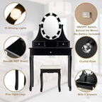 Giantex Vanity Set with Lighted Mirror, Makeup Table with 10 Rose Light, Modern Dressing Desk with Cushioned Stool, 3 Drawers and 360° Rotating Mirror for Bedroom, Vanity Table with Stool (Black)
