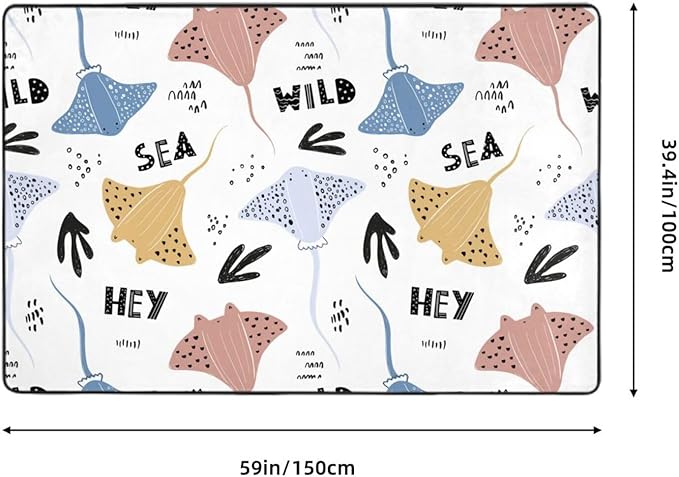 Area Rugs for Living Room Decor - Stingrays Scandinavian Style Cute Anti Slip Throw Washable Rugs 3x5 for Bedroom - Indoor Soft Carpet for Bedroom Living Room 60x39In