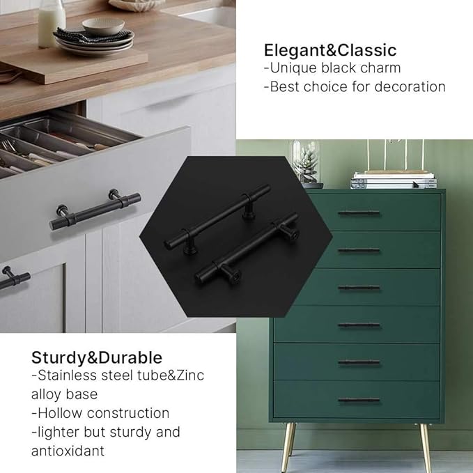goldenwarm 10 Pack Black Cabinet Pulls 6-1/4 Inch Black Cabinet Handles Dresser Drawer Handles Kitchen Dawer Pulls and Knobs Modern Kitchen Hardware