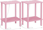 TUTOTAK End Table with Charging Station, Set of 2, Small Side Table with Outlets, Nightstand Bedside Table, 2-Tier Storage Shelf for Small Space, Living Room, Bedroom Pink TB01BP041