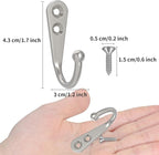 POZEAN 60 Pack Wall Hooks - Silver Coat and Towel Hooks with 120 Screws, for Hanging Coats, Scarves, Bags, Towels, Keys, Caps, Cups, Hats and More