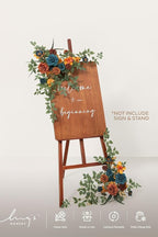 Ling's moment 2pcs Wedding Flowers Garland Artificial Floral Swag Arch Decorations Greenery Arrangements Orange & Teal Ceremony Reception Garden Easel Wall Entryway Outdoor Board(NOT Include Sign)