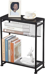 Dulcii Small Side Table for Small Spaces - Slim End Table with Magazine Holder Narrow End Table Living Room - Skinny Bedside Table Nightstand Bedroom Thin Side Table, Black