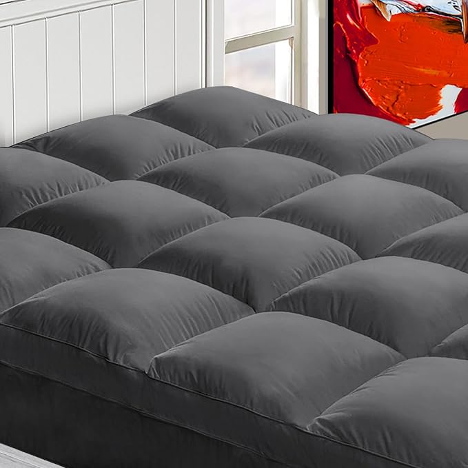Mattress Topper Full XL for Back Pain, Extra Thick Mattress Pad Cover, Plush Pillow Top, Deep Elastic Pocket, Grey