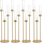 Vincidern 4pcs Gold Candelabra 3 Arm Taper Candle Holders with Acrylic Shades, Decorative Metal Candlestick Holders for Wedding Table Centerpiece, Halloween,Christmas, Party, Events Decor