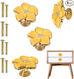 4 pcs Petal Knob Handle Unique Zinc Alloy Flower Shape Single Hole Knob Handle for Cabinets,Drawers, Wardrobes Furniture Decoration(Yellow)