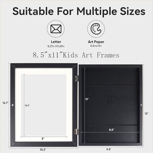 3-Pack Kids Artwork Frames Changeable - Kids Art Frame,Artwork Frames for Kids Art,Children Art Projects Kids Art Frames,8.5x11 Picture Frame for Display Kid Art work,With Storage(Black)