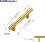 JOY DECOR 20 Pack Cabinet Handles, Gold Cabinet Pulls, 2-1/2 in Hole Center Kitchen Cabinet Handles, Stainless Steel T Bar Handles for Dresser Drawers