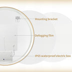 36" Round LED Bathroom Mirror, Wall Mounted Round Backlit Mirror LED Bathroom Vanity Mirror with Lights Fog Free Circle Lighted Mirror with Gold Frame, Smart Light up Mirror 3-Color