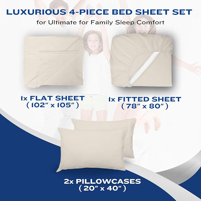 DREAMCARE Twin XL Sheet Sets - 4pc Cooling Sheets XL Twin Sheets - up to 21” Deep Pocket – Hotel Luxury Extra Long Twin XL Bed Sheets 100% Brushed Microfiber with Side Pocket - Ivory