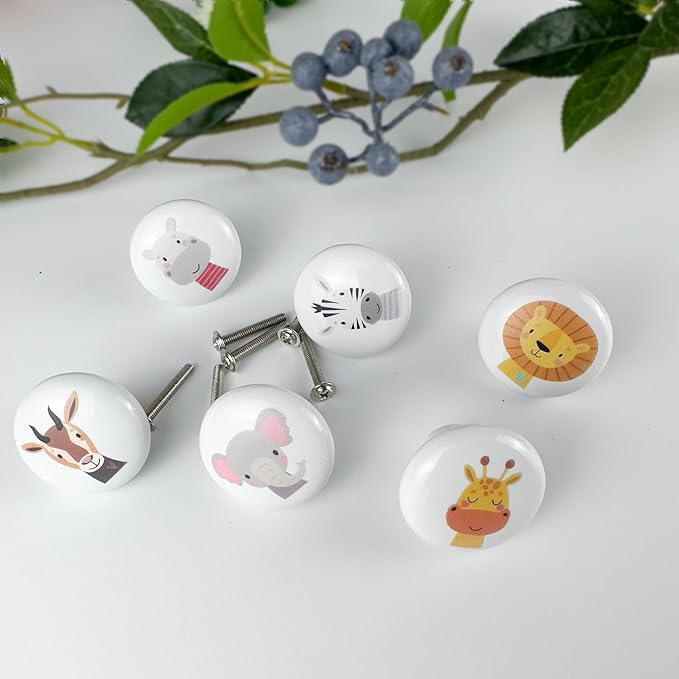 6 Pack 1.5" 6pack Kids Nursery Animal Ceramic Cute Door Cabinet Decorative Cabinet Dresser Drawer Knobs Lion Drawer Pulls (Zebra)