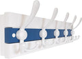 SKOLOO Coastal Wall Mounted Coat Rack - 17" Beach House Entryway Wooden Coat Hook with 5 Hooks for Hanging Coats, Hats or Towels, Oceanfront Cottage Core Collection, White & Blue