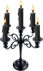 Metal Candle Holder，5 Arms Pure Black Candle Holders for Pillar Candles（10.6 inch Tall Candlestick Holders, for 1/2-1 inch Taper Candles Diameter Each）,Candelabra Decoration