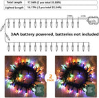 BrizLabs Christmas Lights Multicolor, 2 Pack 17.94ft 50 LED Christmas String Lights, Battery Xmas Tree Light Outdoor/Indoor, Green Wire 8 Modes Mini Xmas Light for Holiday Tree Wreath Lawn Party Decor