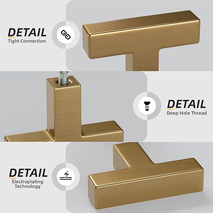 goldenwarm 10 Pack Cabinet Handles Champagne Bronze Cabinet Knobs Champagne Drawer Knobs Bronze Drawer Pulls Kitchen Dresser Hardware T Bar Square Hardware for Bedroom Kitchen Dresser