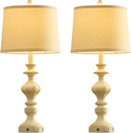 27.5" Farmhouse Table Lamps Set of 2 Bedside Nightstand Lamp with USB C+A Ports & AC Outlet, 3 Way Dimmable Touch Lamps for Bedroom Living Room Office Rustic Lamp (White Gold)