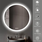 Wall-Mounted LED Round Bathroom Mirror, Makeup Mirror (24 inches x 24 inches,) 3 Color Stepless Dimmable Memory Bathroom Vanity Mirror with Lights CRI90+ 3000-6400K Smart Mirror with Touch
