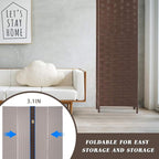 FDW Room Divider 4 Panel mesh Woven Design Room Divider Wooden Folding Portable partition Screen Wood for Home, Brown