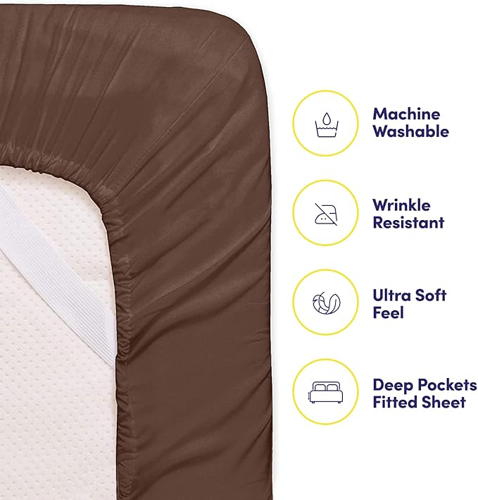 Sweet Home Collection 6 Piece 1500 Supreme Collection Brushed Microfiber Deep Pocket Sheet Set-2 Extra Pillow Cases, Great Value, Rv Short Queen, Brown