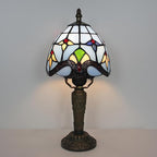 Tiffany Small Lamp Blue Baroque Stained Glass Table Lamp 3 Way Color-Temparetures Bedside Nightstand Table Lamps for Bedroom Living Room Home Office Desk Light W/LED Bulb 6X6X12.5Inch