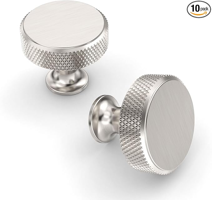 Asidrama 10 Pack Brushed Satin Nickel Kitchen Cabinet Knobs Knurled Dresser Knobs Drawer Knob Cabinet Hardware Aluminum Knob for Dresser Drawers