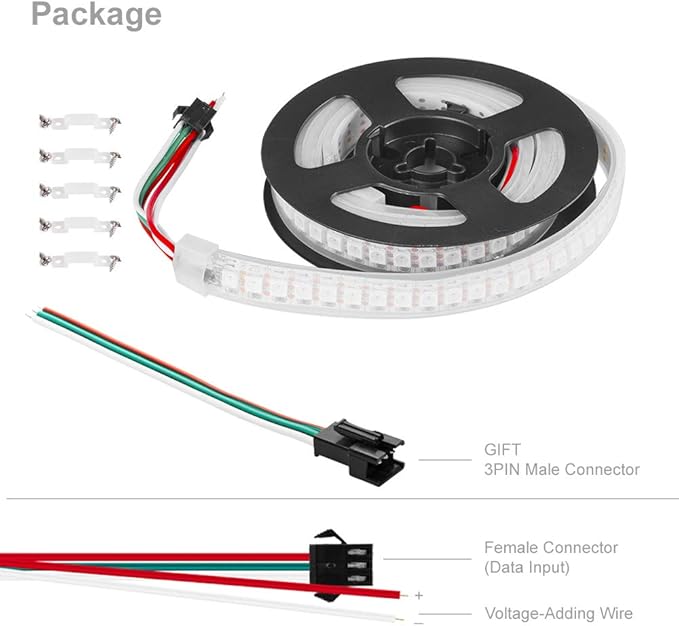 BTF-LIGHTING WS2812B IC RGB 5050SMD Pure Gold Individual Addressable LED Strip 3.28FT 144LED 144Pixel/m Flexible Full Color IP67 DC5V for DIY Chasing Color Project(No Adapter or Controller)