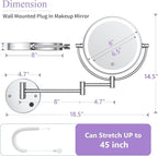 Wall Mounted Makeup Mirror with Lights, Magnifying Mirror 10X/1X Double-Sided, Plug-In Vanity Mirror with 3 Color Lights & Brightness Dimmable, 360°Swivel Extendable Mirror for Grooming & Shaving