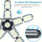 2 Packs LED Garage Light, Super Bright Screw in E26/E27 Ceiling Shop Work Lamp, 260W 26000 Lumen Deformable Basement Bulb Fixture with 10+1 Adjustable Panels, Lighting for Workshop, Attic