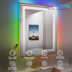 LED Mirror for Bathroom, 30"X36" with 8 RGB Backlit +3 Front Lit (Adjustable Individually), Anti-Fog, Lighted Bathroom Vanity Mirror for Wall, Shatterproof, Memory Function, Tempered Glass
