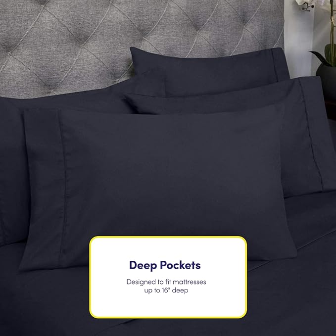 Full Size Bed Sheets - 6 Piece 1500 Supreme Collection Fine Brushed Microfiber Deep Pocket Full Sheet Set Bedding - 2 Extra Pillow Cases, Great Value, Full, Navy