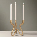 Triple Candle Holder Candelabra - Cast Iron Metal Taper Candlestick Stand with Antique Brass Finish - Elegant Wedding Centerpiece for Home, Dining, Event Decor
