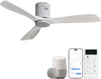 Sofucor 52 Inch Smart Ceiling Fan Without Lights Flush Mount Solid Wood Ceiling Fan with Alexa/Google Assistant/APP/Remote Control-Modern Outdoor Ceiling Fans No Light for Bedroom/Patio, Silver Grey