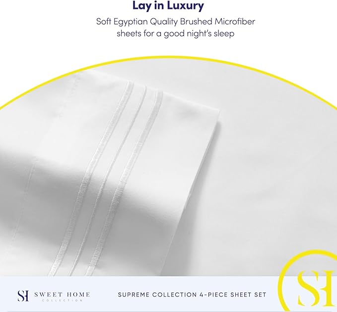 Queen Size Bed Sheets - Breathable Luxury Sheets with Full Elastic & Secure Corner Straps Built In - 1800 Supreme Collection Extra Soft Deep Pocket Bedding Set, Sheet Set, Queen, White