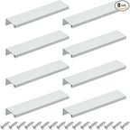 uxcell Cabinet Finger Edge Pull, 8pcs 150mm / 5.91" Aluminum Alloy Back Mount Hidden Cabinet Pulls Concealed Handle for Home Kitchen Drawer Cabinet, Silver