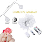 Minetom Globe String Lights Plug in - 33 ft 100 LED USB Crystal Globe Fairy Lights with Remote and Timer, Waterproof for Bedroom Tent Porch Patio Party Garden Indoor, Warm White and Multicolor