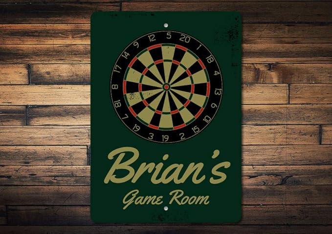 Brian's Game Room Personalized Name Aluminum Metal Sign for Man Cave Wall Decor Entertainment Space Hanging Plaque with Pre-Drilled Holes 12x18 Inch