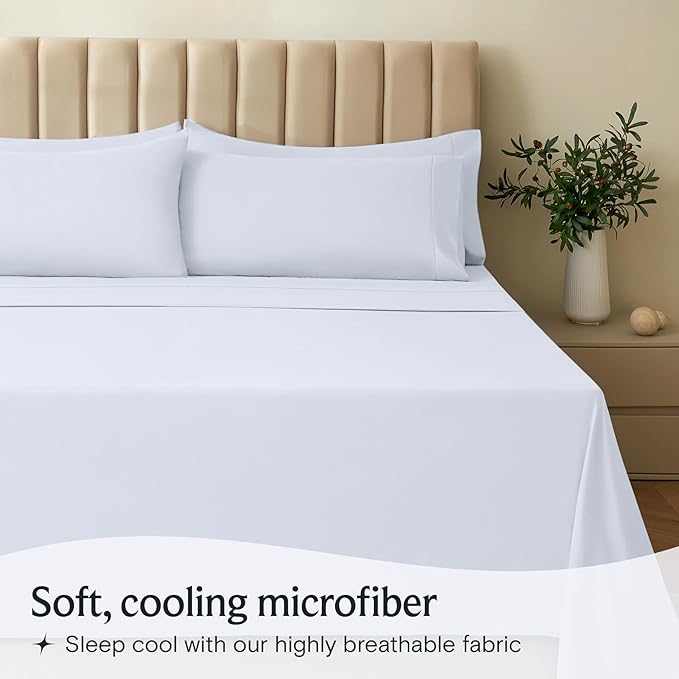 LuxClub 3 PC Sheet Set Bed Sheets Deep Pockets 16" Eco Friendly Wrinkle Free Cooling Machine Washable Hotel Bedding Silky Soft - Baby Blue Twin XL