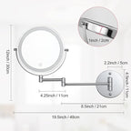 Wall Mounted Makeup Vanity Mirror with Lights, 8” Double Sided 1X/10X Wall Mount Magnifying Bathroom Shaving Mirror with 3 Color Lights, Rechargeable Touch Dimmable Extendable Cosmetic