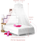 BCBYou Princess Bed Canopy Netting Mosquito Net Round Lace Dome for Twin Full and Queen Size Beds Crib with Jumbo Swag Hook (White)
