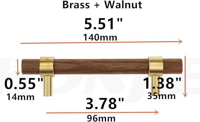Drawer 5.51"/140mm Pulls Brass Walnut Kitchen Wardrobe Cabinet Hardware Pull Handle with Screw, 12Pcs