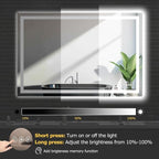 60X40 LED Bathroom Mirror with Lights, Anti-Fog, Dimmable, Backlit + Front Lit, Smart Bathroom Vanity Mirror, Memory Function, Shatterproof, Tempered Glass (Horizontal/Vertical)
