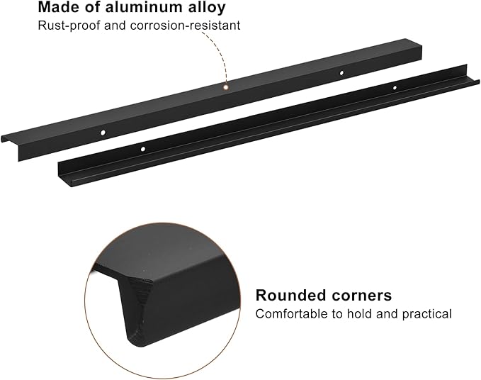uxcell Cabinet Finger Edge Pull, 5pcs 500mm / 19.69" Aluminum Alloy Back Mount Hidden Cabinet Pulls Concealed Handle for Home Kitchen Drawer Cabinet, Black