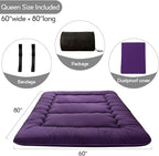 MAXYOYO Japanese Floor Futon Mattress, Roll Up Floor Mattress for Adults Foldable Tatami Mat Sleeping Pad Dormitory Bed Lounger, Purple, Queen Size