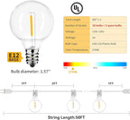 100ft 2-Pack Outdoor String Lights,Dimmable G40 LED String Lights with 52 Shatterproof Clear Bulbs UL Approval Waterproof Globe 1W 2700K Outdoor Lighting for Backyard Porch Cafe Party Wedding Garden