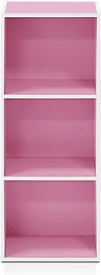 Furinno LUDER Book Shelf, 3-Cube Bookshelf, Bookcase, 9.3" x 12" x 31.5", for Living Room, Bedroom, Home Office, White/Pink