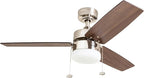 Prominence Home Reston, 42 Inch Modern Farmhouse LED Ceiling Fan with Light, Pull Chain, Dual Mounting Options, Dual Finish Blades, Reversible Motor - 51014-01 (Brushed Nickel)