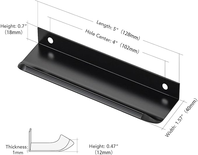 Ravinte Hardware 8 Pack Black Cabinet Handles, 5 Inch (128mm) Finger Edge Pulls, 4 Inch Hole Center, Finger Pulls for Cabinets