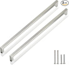 Cabinet Pulls Brushed Nickel Cabinet Handles Square Drawer Pulls, 2 Pack 15 Inch Stainless Steel Kitchen Door Cupboard Cabinet Handles, Cabinet Hardware Drawer Handles, 384mm Hole Centers