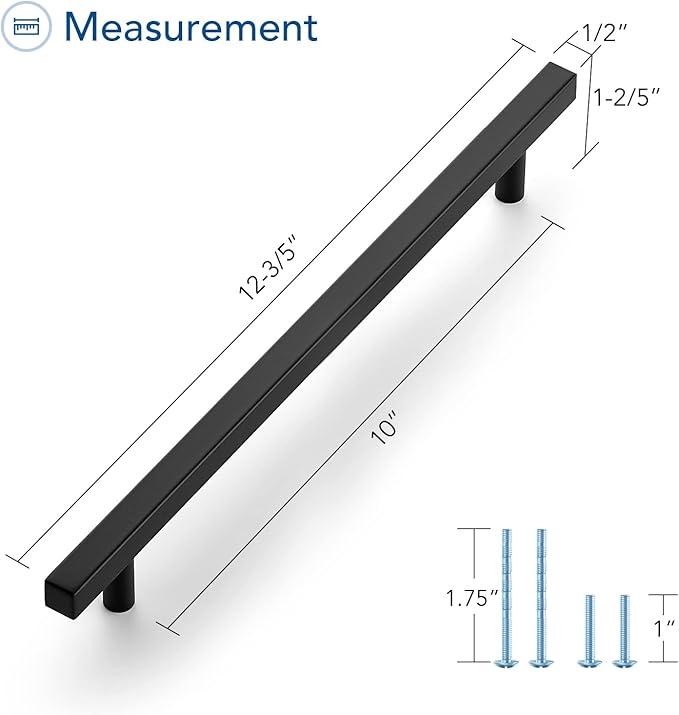 Ravinte Black Cabinet Handles 30 Pack 10 inch Matte Black Square Cabinet Pulls Kitchen Hardware 12-1/2 inch Overall Length Kitchen Drawer Pulls